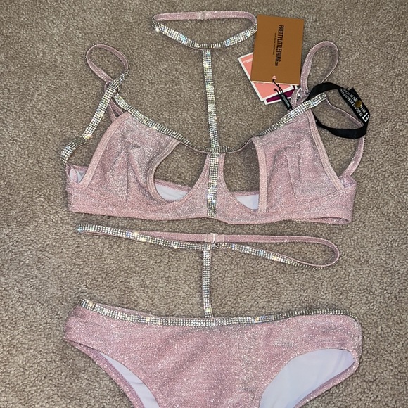 PrettyLittleThing Other - Pretty little thing baby pink diamanté glitter pool party bikini set